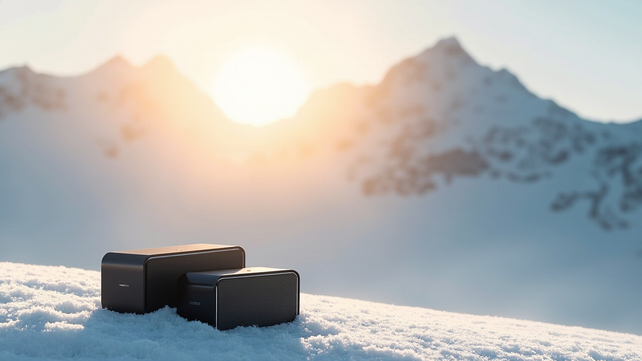 雪山日出中的 Peacelevel 音响主视觉，呈现静独与临境的宏大空间氛围